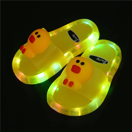 Luminous children's slippers, fashionable crystal shoes, sparkling colored lights, shining cool slippers for both boys and girls